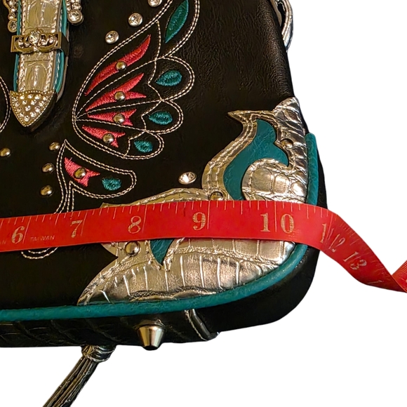 Cowgirl Trendy Cross Body Teal Hot Pink Silver Black Butterfly Embellished Bag - Picture 16 of 16